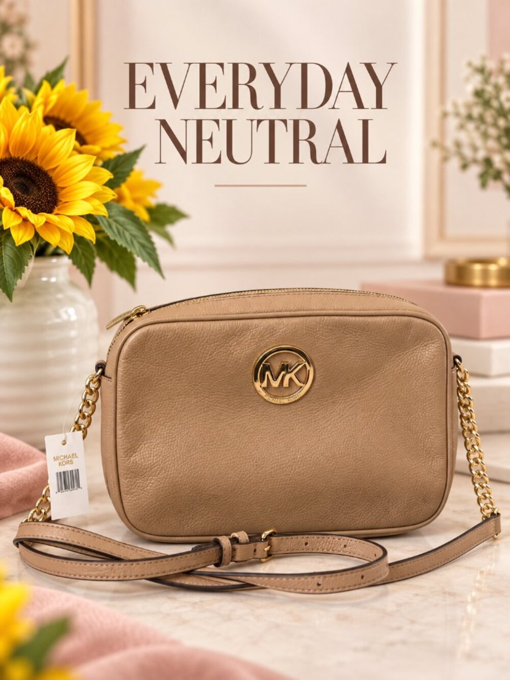 Title: NWT Michael Kors Fulton Tan Pebbled Leather Camera Crossbody Bag